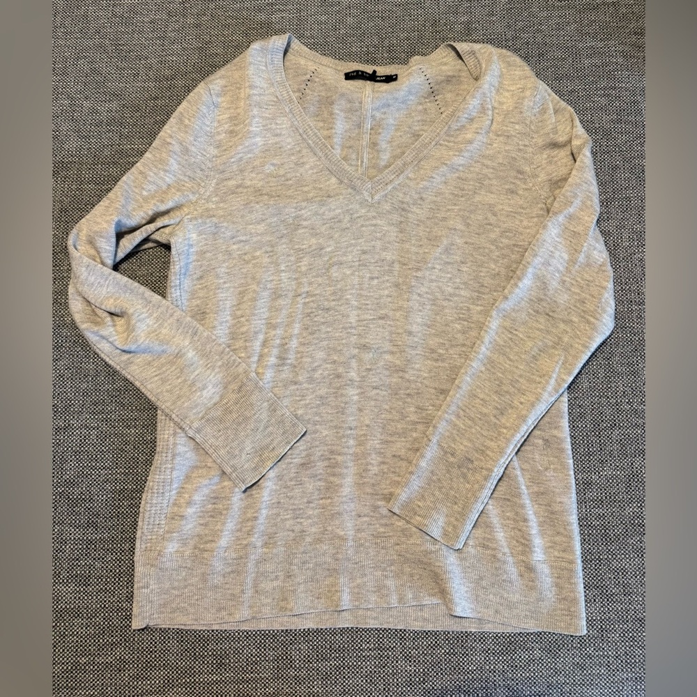 rag & bone Wool Gray V-Neck Long Sleeve Sweater